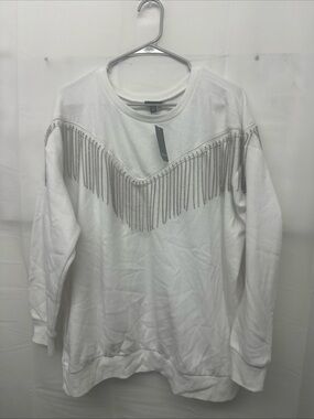 torrid White Sweatshirt with Silver Fringe Trim